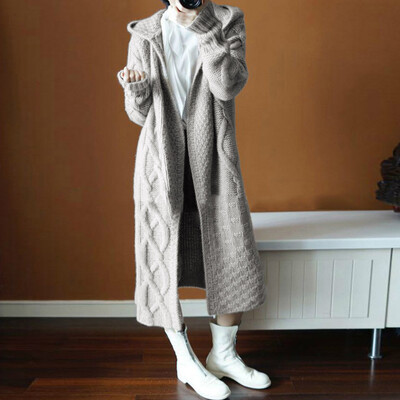 

〖Follure〗Women Winter Hoodied Outwear Umbilical Twist Knitted Cardigan Sweater