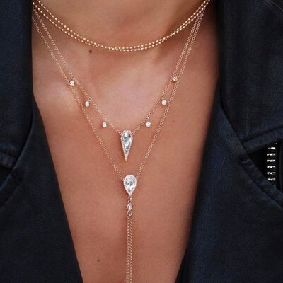 

IF ME Vintage Multilayer Crystal Pendant Necklace Women Gold Color Beads Moon Star Horn Crescent Choker Necklaces Jewelry New