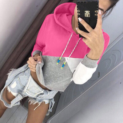 

Nomeni Women Autumn Long Sleeve Patchwork Hoodie Hooded Sweatshirt Pullover Tops Blouse