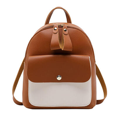 

Hit Color Backpack Women Leather Travel Shoulder Satchel Small School Bags