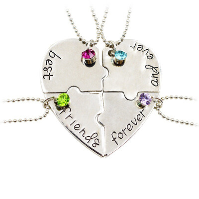 

4PcsSet Best Friend Forever&Ever BFF Heart Shape Puzzle Pendant Necklace Set