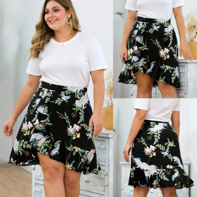 

Roseonmyhand Women Casual Plus Size Print High Waist Ruffled Split Fishtail Print Half Skirt