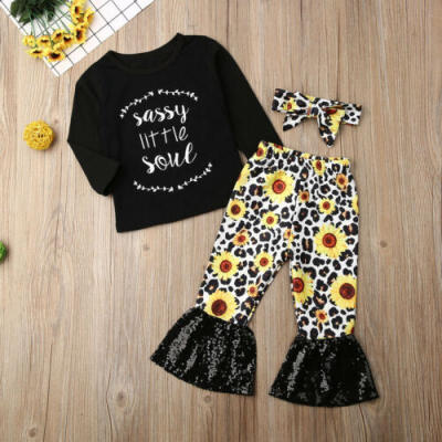 

Toddler Baby Girl Clothes Long Sleeve Tops Sunflower Pants Headband Outfits Set