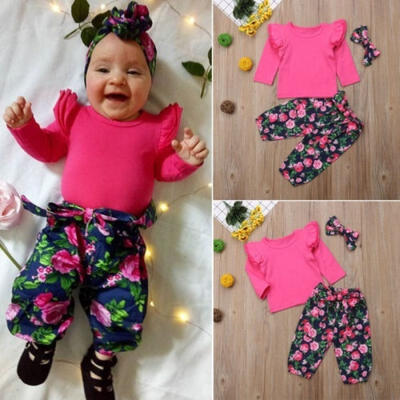 

Fashion Newborn Baby Girls Tops Romper Floral Pants Outfits Set Clothes 0-25Years