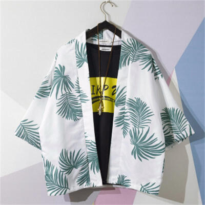 

Mens Kimono Cardigan Retro Style Albow-Length Sleeve Open Stitch Shirt