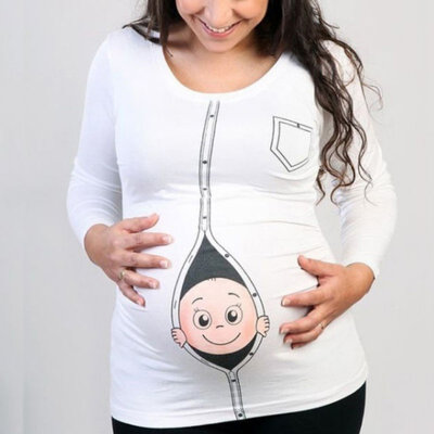 

Fashion Pregnant Maternity T Shirts Casual Pregnancy Maternity Clothes with Baby Peeking Out Funny Shirts