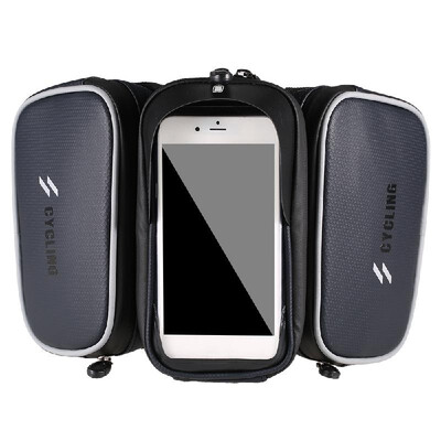 

Waterproof Bicycle Frame Bag Double Pouch Bike Top Tube Bag MTB Mountain Bike Cycling Bag Touchscreen Phone Case for 60 Inch Cell