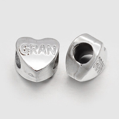 

Unfading Alloy European Beads Large Hole Heart Beads with Word GRAN Silver 11x12x8mm Hole 5mm