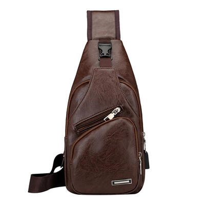 

USB Charging Men Teen Chest Pack Leather Sling Shoulder Crossbody Handbags