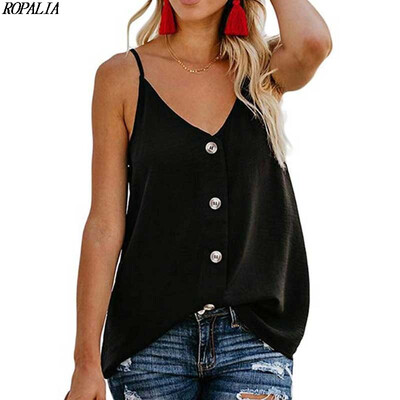 

Casual V-neck Button Vest Top Sleeveless Womens Sling Top Fashion Sexy Cotton Top