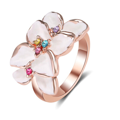 

New Fashion Jewelry Rose Gold Color Ring White Black Flower Colorful Zircon Wedding Ring For Women