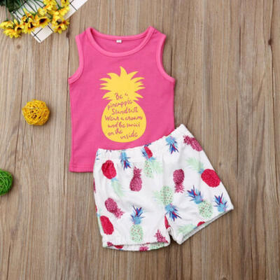 

UK Newborn Kid Baby Boy Girl Clothes Pineapple Tops Shorts Summer Outfits Sets