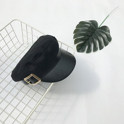 

Personality military hat hair flat top hat fashion lady hundred set street tide hat flat metal buckle beret wholesale