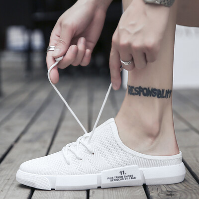 

Summer semi-slippers mens tide canvas bag head pedal lazy shoes network celebrity slippers without heel half support network cele