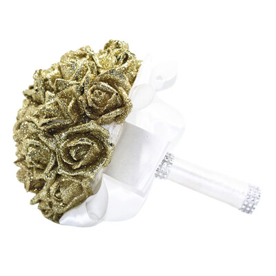 

Gobestart Crystal Roses Pearl Bridesmaid Wedding Bouquet Bridal Artificial Silk Flowers De