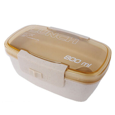 

Double-layer Wheat Straw Microwave Sealed Lunch Box with Spoon Chopsticks Gift Home Garden Supplies
