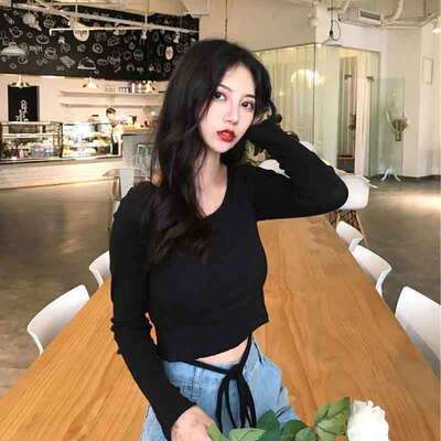 

Womens Long Sleeve Round Neck Blouse Plus Size Solid Slim Fit Pullover Crop Tops