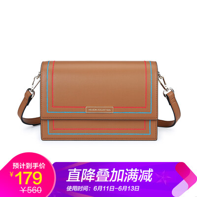 

Scarecrow MEXICAN womens bag casual trend two-color embroidery line shoulder slung organ bag brown