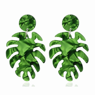 

EK429 Bohemian Monstera Leaf Dangle Earring for Women Acrylic Resin Statement Tropical Plant Jewelry Acetate Brincos Lover Gifts