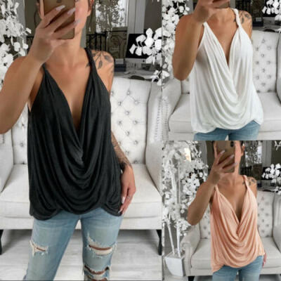 

Fashion Stretchable Women V-Neck Tank Top Crop Blouse T-shirt Halter Camisole