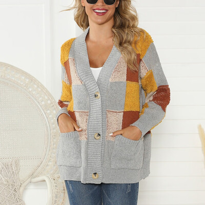 

〖Follure〗Women Casual Button Patchwork long Sleeve Knitted Sweater Cover Up Cardigan
