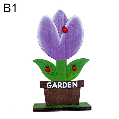 

Nordic Wooden Flower Tulip Mushroom Cute Easter Ornament Festival Home Decor