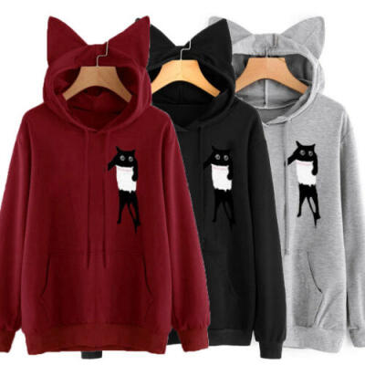 

Casual Cute Cat Ear Girls Hoodie Sweatshirt Hooded Coat Tops Long Sleeve Blouse