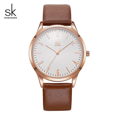 

2019 Shengke Leather Couple Watches Black White Women Men Simple Fashion Lovers Quartz Wristwatches Montre Femme Montre Homme