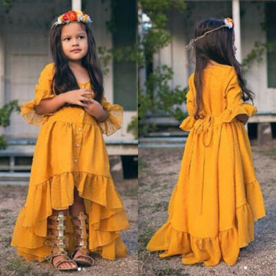 

UK Toddler Baby Girls Boho Ruffle Half Sleeve Princess Dress Party Sundress 1-5T