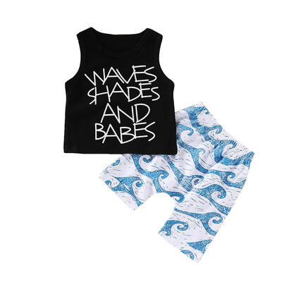 

2pcs Newborn Baby Boys Sleeveless Letter Print Sleeveless Tops Shorts Set