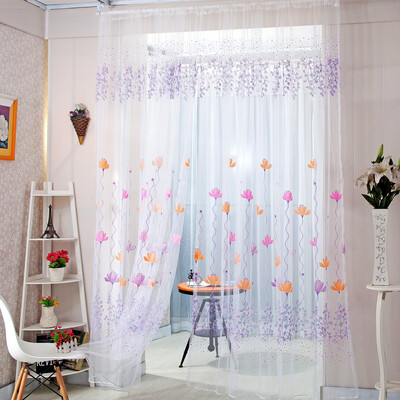 

Flowers Print Translucent Curtains Home Windows Decor Tulle Sheer Drapes