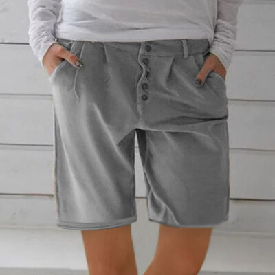 

Tailored Fashion Women Solid Buttons Cotton And Linen Pockets Casual Vintage Short Pants