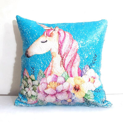 

Double Colors Reversible Sequin Pillowslip Cartoon Unicorn Printed Sofa Car Bed Chair Pillow Cover Shining Pillowcase