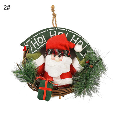 

Cute Santa Snowman Garland Rattan Hoop Christmas Home Door Wall Hanging Decor