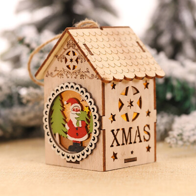 

Gobestart LED Light Wood House Cute Christmas Tree Hanging Ornaments Holiday Decoration