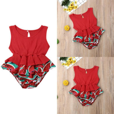 

New Newborn Baby Girl Princess Jumpsuit Watermelon Ruffle Romper Sunsuit Outfits