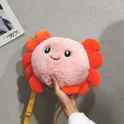 

2019 new wave casual fashion plush toy girl messenger bag cartoon cute child fun small crab shoulder bag