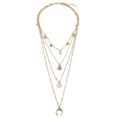 

Seaside Necklace Multi-layered Gold Ladies Necklace Head Pendant Bohemian Fashion Jewelry Wedding Party Summer Girlfriend Gift