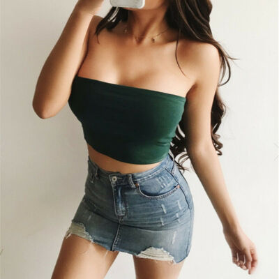 

Women Off Shoulder Elastic Tube Tops Bra Blouse Vest Strapless Bandeau Crop Top Shirt Tank Tops
