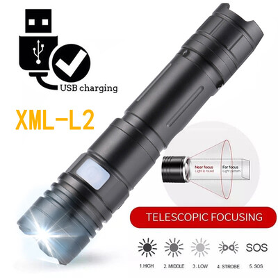 

Saidsome LED XML-L2 Flashlight Zoomable 5 Modes USB Camping Torch Clip flashlight lamp