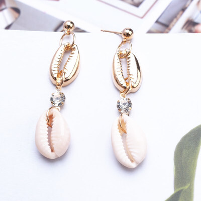 

EK646 Bohemian Sea Shell Drop Earrings For Women Metal Starfish Conch Shell Cowrie Statement Earrings 2019 Summer Beach Jewelry