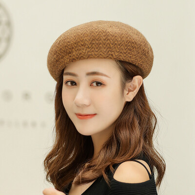 

British Dome Mixed Berry Hat Female Wool Bud Hat Japanese Pumpkin Hat Painters Hat Autumn&Winter of 2019