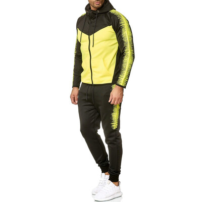 

Toponeto Men Casual Slim Fit Zipper Printed Sweatshirt Tracksuit Sport Hoodies Suits&Sets