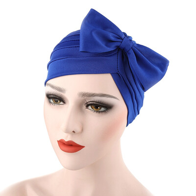 

10 Colors Muslim Women Bowknot Ruffle Turban Hijab Cap Cancer Chemo Hat Stretch Head Scarf
