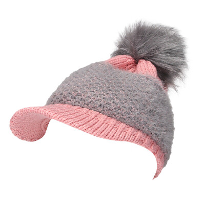 

Tailored Women Hairball Stitching Color Winter Keep Warm Crochet Ski Hat Braided Cap