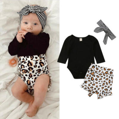 

Casual Newborn Baby Girls Leopard print Clothes Top Romper Short Pants Outfit UK