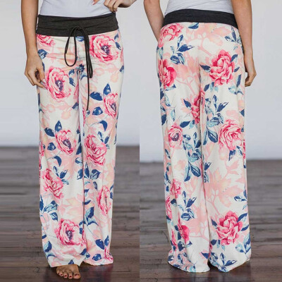 

Tailored Womens Comfy Stretch Floral Print Drawstring Palazzo Wide Leg Lounge Pants