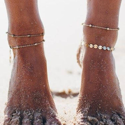 

Europe&the United States foreign trade cross-border new products double chain chain anklet copper sequins anklets AliExpress jewelry
