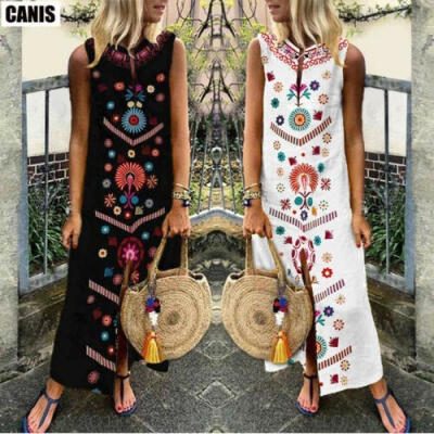 

Women&39s Hot Causal Boho Sleeveless Slit Lady Maxi Long Summer Print Beach Dress