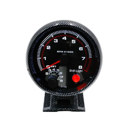 

12V Car Carbon Fiber 375" Tachometer Tacho Gauge with 7 LED Colors Shift Light 0-8000 RPM